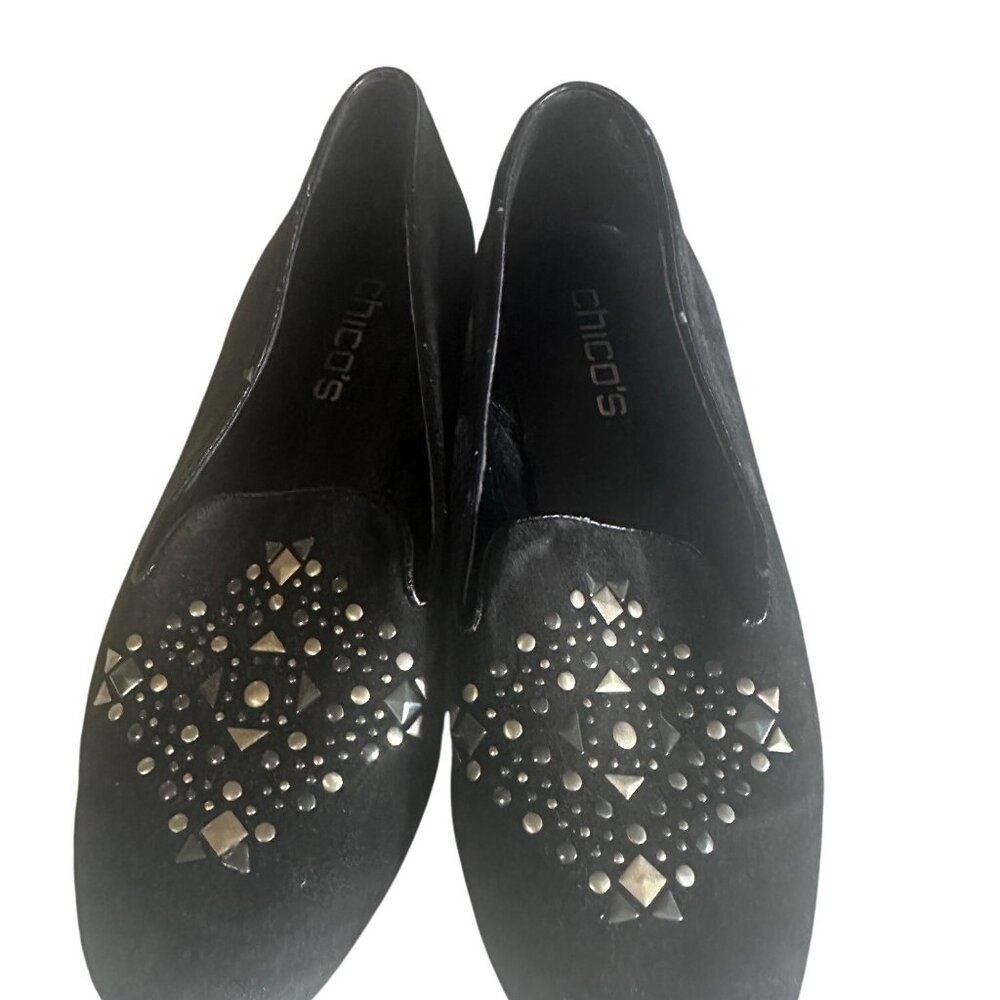 Chico's black leather studded slip on loafers size 8.5 M - Picture 2 of 7